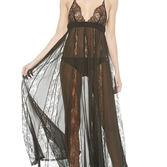 La perla black tea rose silk sheer lace maxi nightgown chemise lingerie gown - Picture 1 of 3